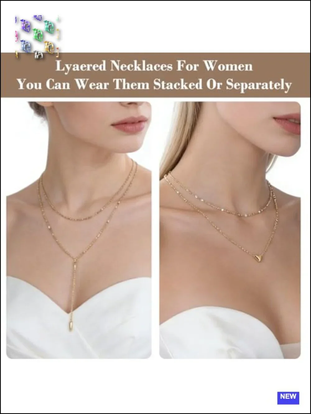 7 Piece Layered Cross Pendant Necklace Set, Y Chain Bohemian Gold Vintage